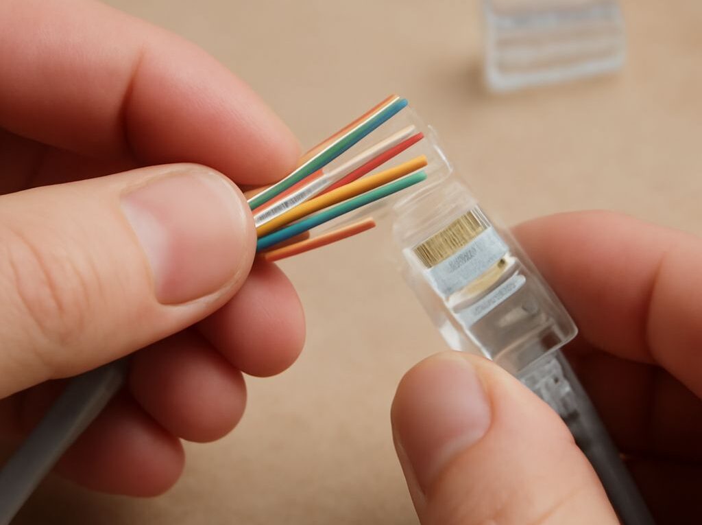 Twisted-pair Ethernet cable beside fiber optic cable for comparing distance limits
