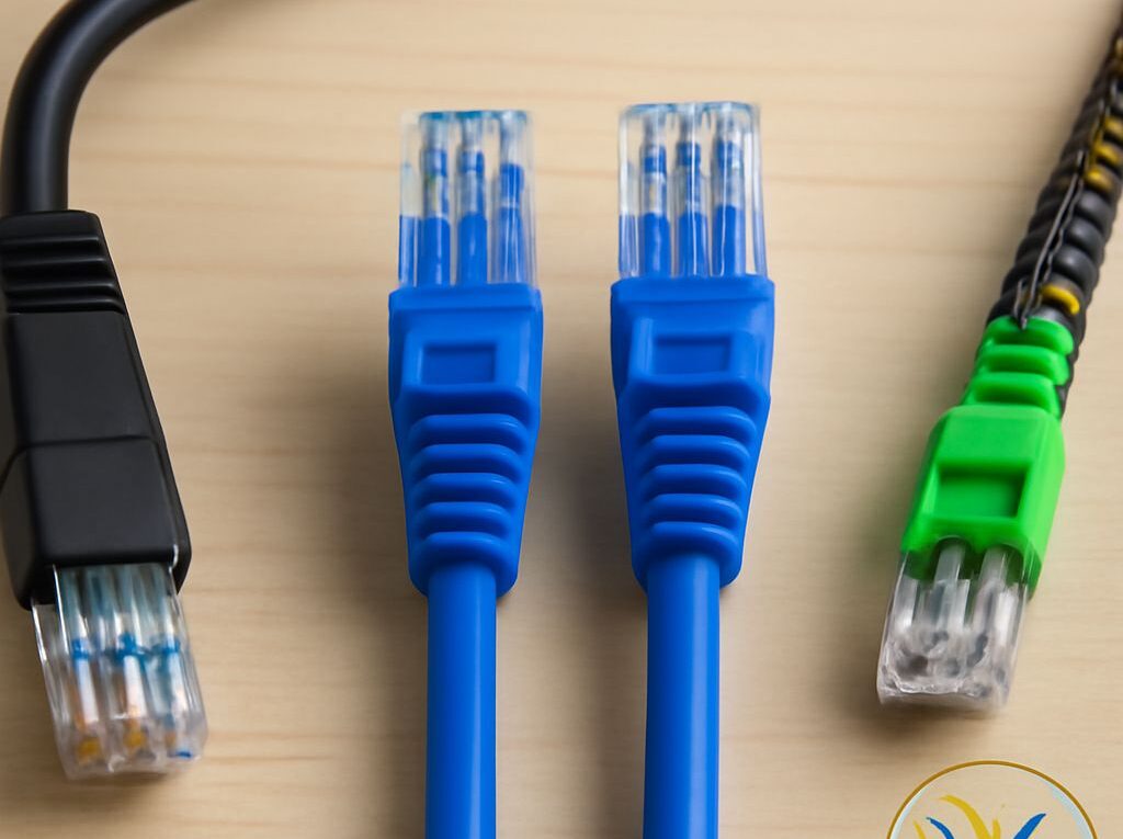 Cat6 and Cat7 Ethernet cables with RJ45 connectors and T568A wire colors