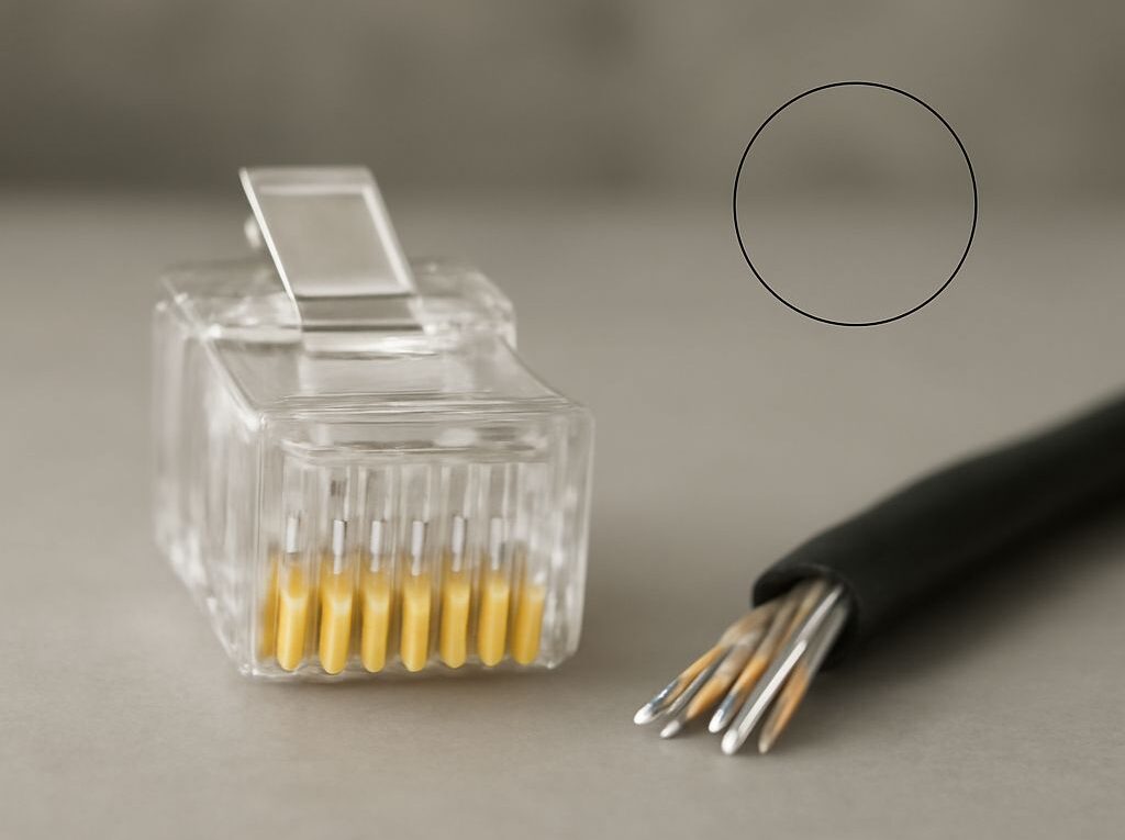RJ45 plug wiring and coax network adapter connection for a 100-foot Cat6 run