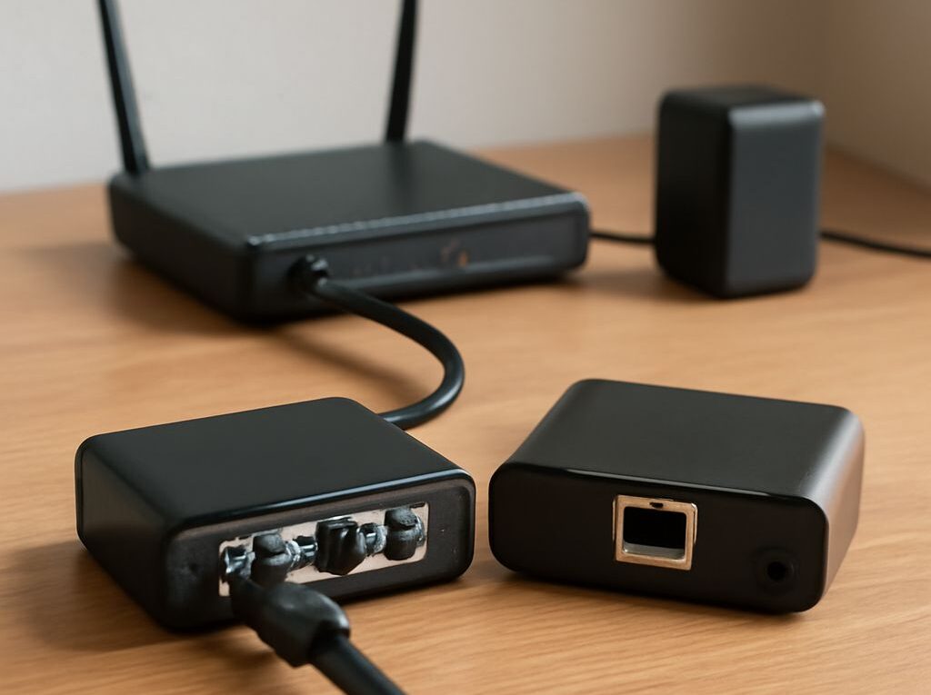 Ethernet cable splitter, 10-gigabit switch, and fiber cables for network distribution