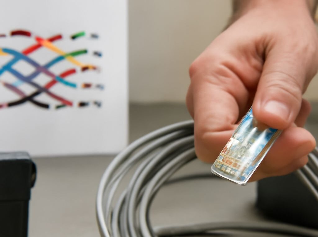 Ethernet switch connected to terminated Cat6 cables