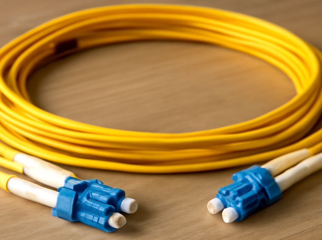 Fiber and copper network cables with a T568A and T568B pinout chart