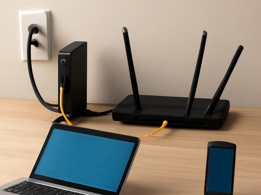 Fiber ONT connected to a long Ethernet cable run