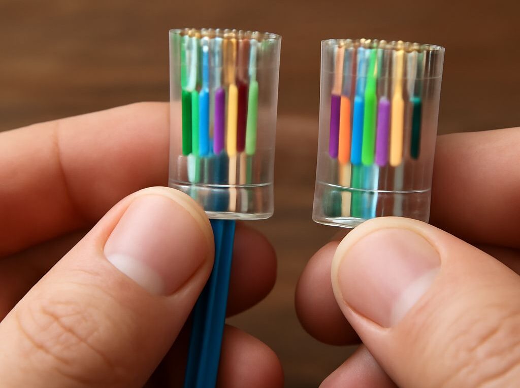 RJ45 T568B pinout diagram showing plug orientation, pin numbers, and eight cable colors