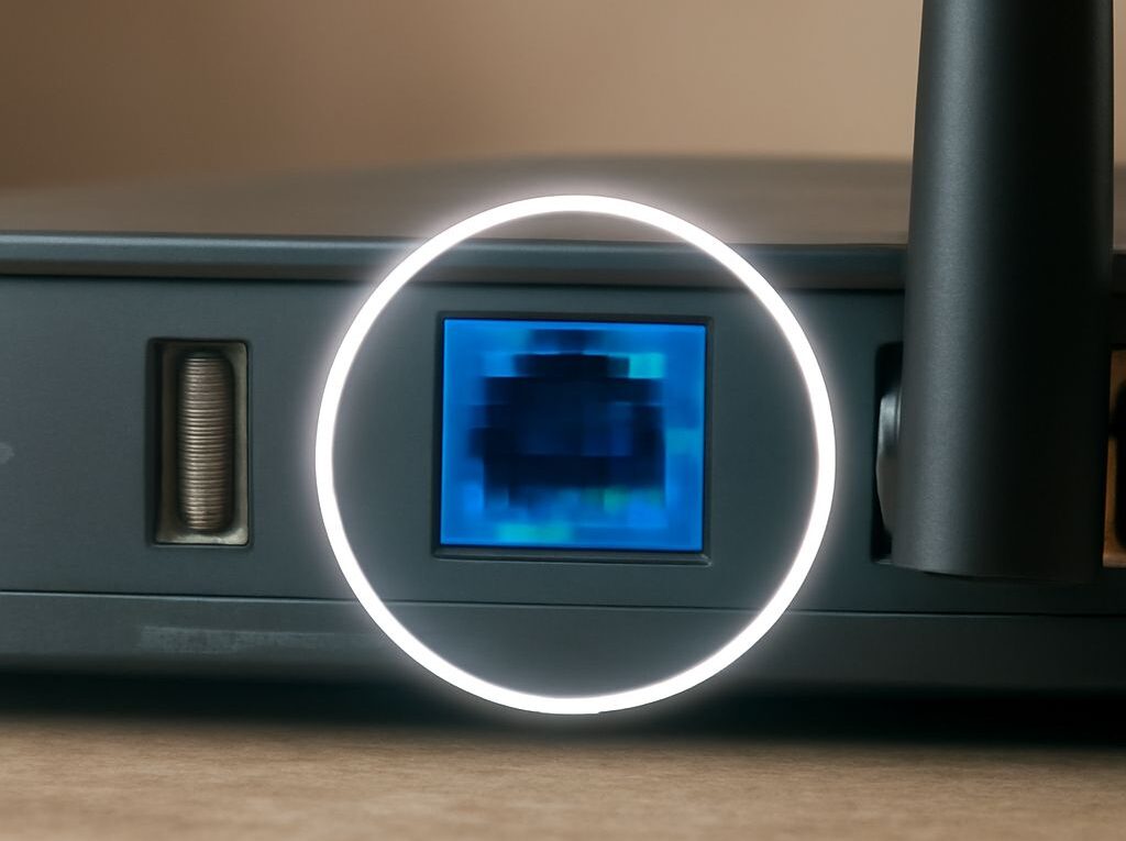 LAN USB adapter connected to a router LAN port with an Ethernet cable