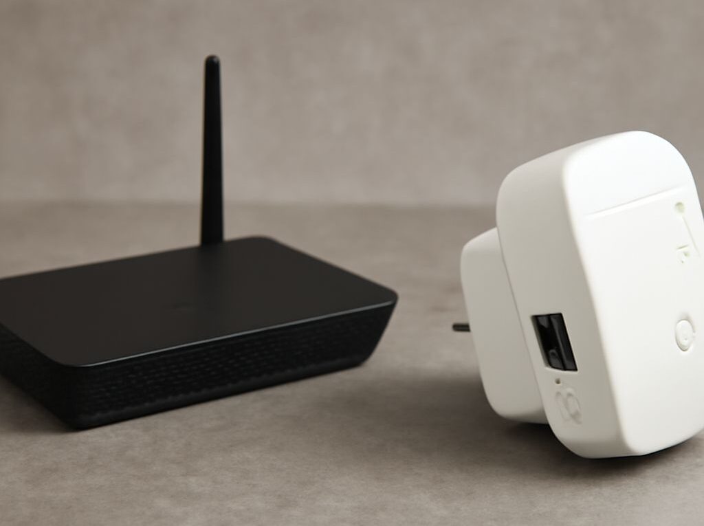 Wi-Fi 802.11 b/g/n coverage diagram comparing a range extender and a wired access point