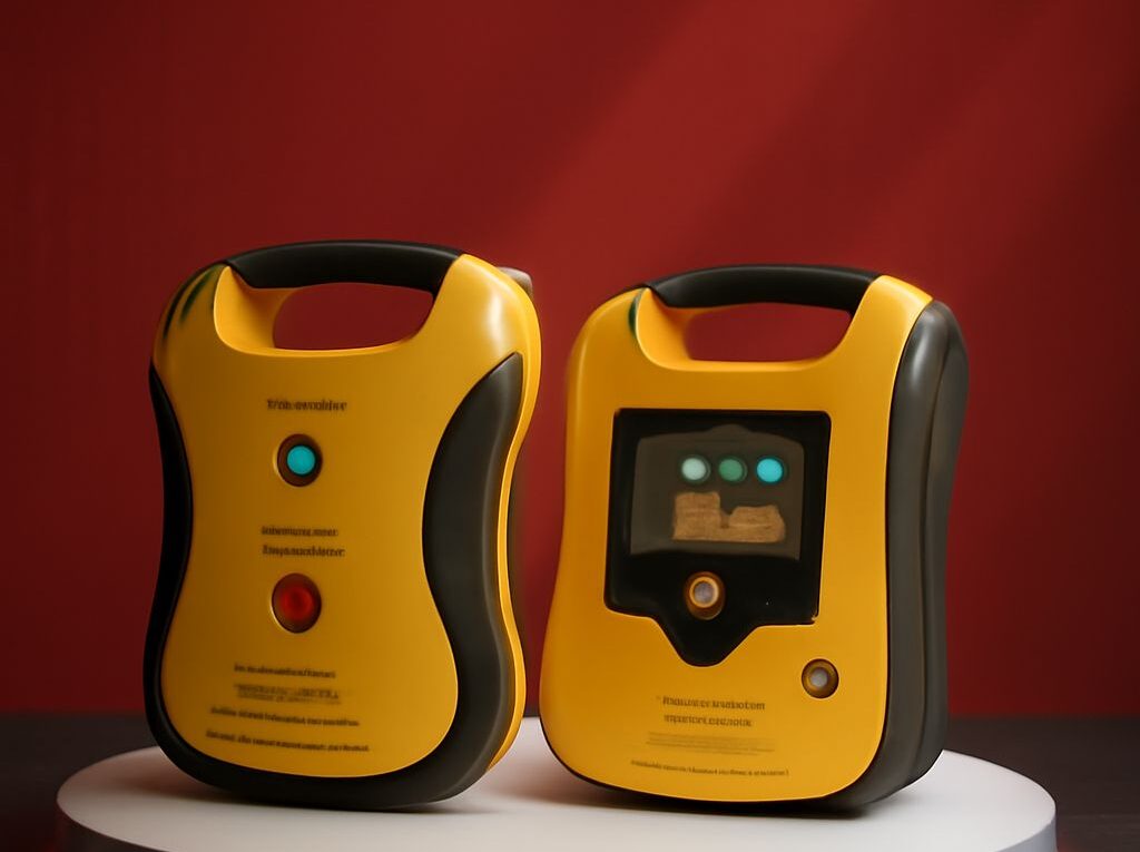 Various AED brands displayed