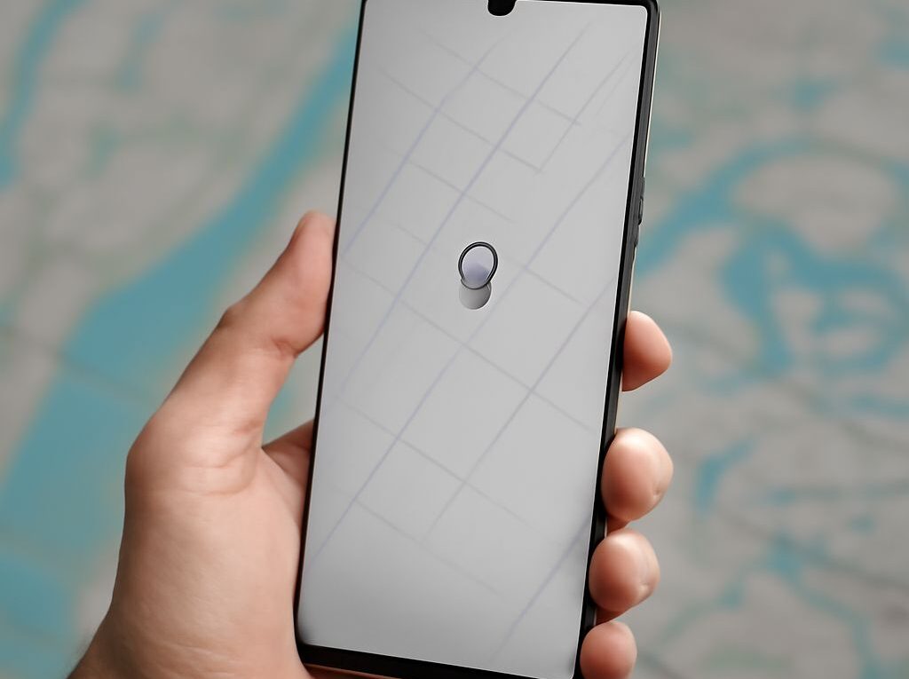 A smartphone with a location pin on a map