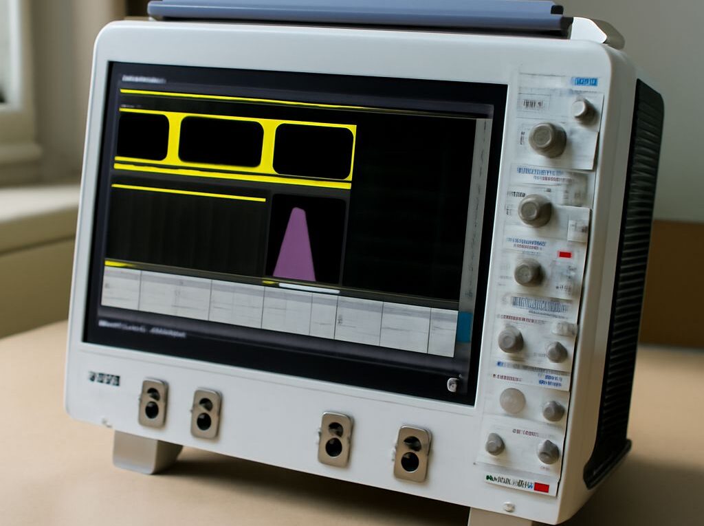 An oscilloscope displaying waveforms