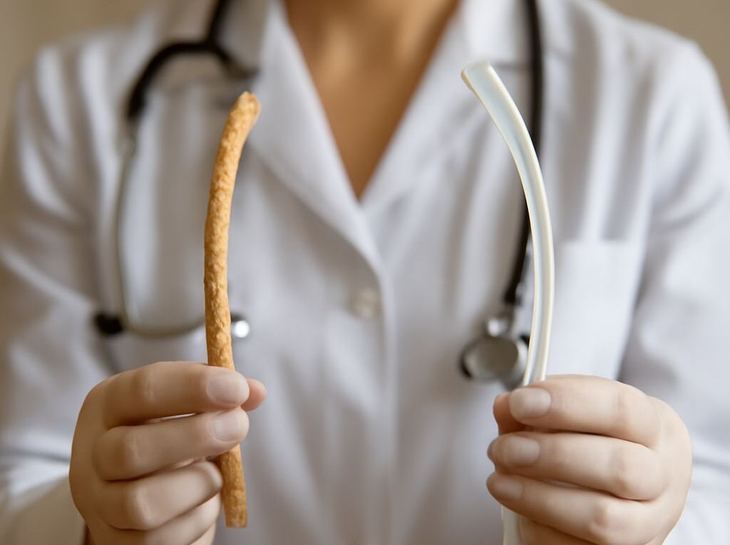 Illustration of a ureteral stent in place