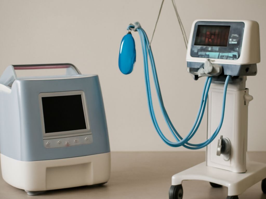 Various types of ventilators in a medical setting