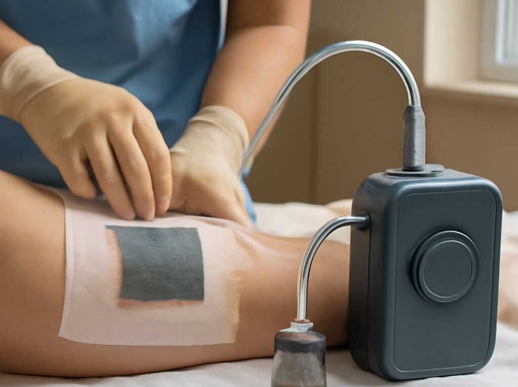 Wound vac machine with dressing and pump components